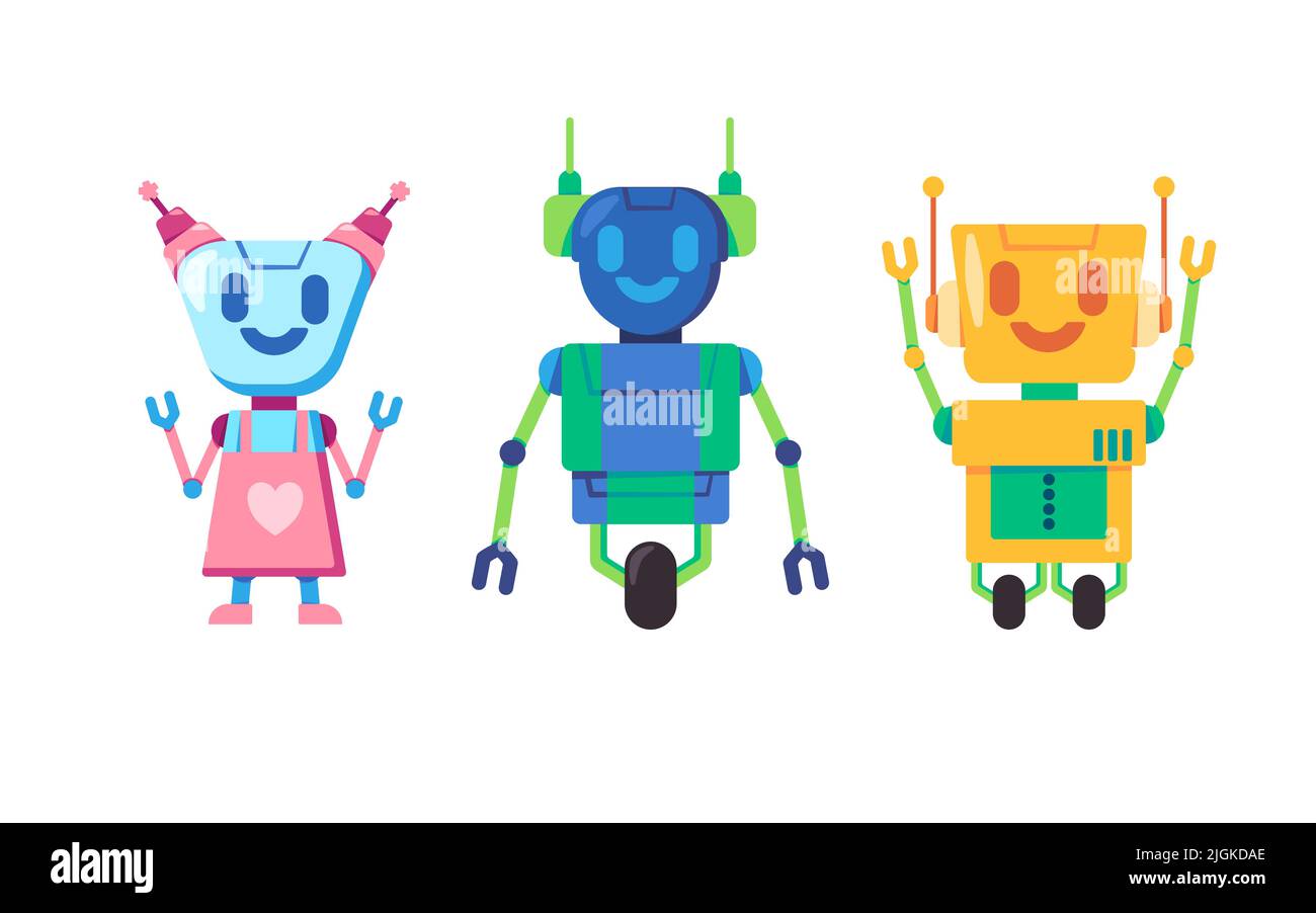 Collection robot clipart sympa et mignon de jouets d'illustration de dessins animés humanoïdes colorés pour les enfants Illustration de Vecteur