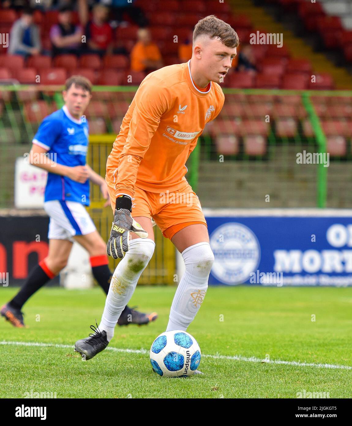 Lewis Budinauckas en action, Glentoran vs Rangers B, amis pré-saison, Bet McLean Oval, dimanche 10th juillet 2022 Banque D'Images