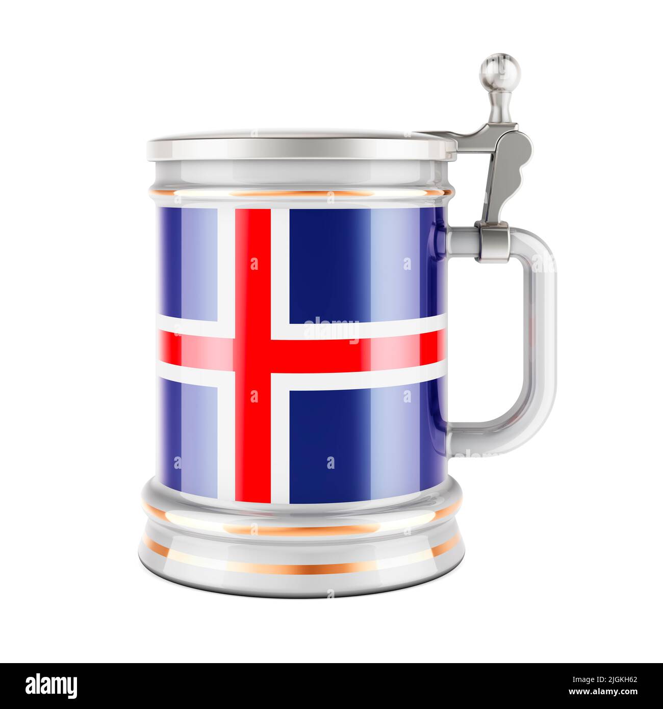 Mug à bière avec drapeau islandais, 3D rendu isolé sur fond blanc Banque D'Images