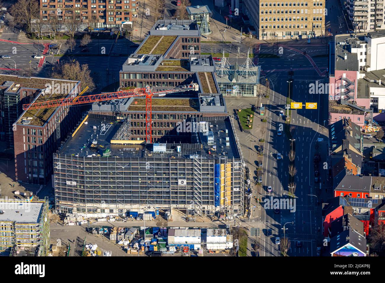 Vue aérienne, HotelNew bâtiment Moxy et Residence Inn à l'angle de Emil-Schumacher-Straße et Rheinische Straße à la Dortmunder U, Dorstfelder B. Banque D'Images Vue aérienne, HotelNew bâtiment Moxy et Residence Inn à l'angle de Emil-Schumacher-Straße et Rheinische Straße à la Dortmunder U, Dorstfelder B. Banque D'Images