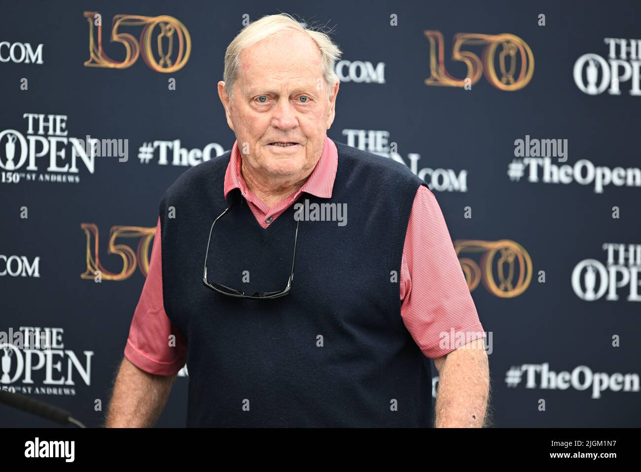 150th Open GolfChampionships, St Andrews, 11 juillet 2022 l'ancien champion d'Open Jack Nicklaus arrive pour sa conférence de presse au centre des médias de l'Old course, St Andrews, Écosse. Crédit : Ian Rutherford/Alay Live News. Banque D'Images