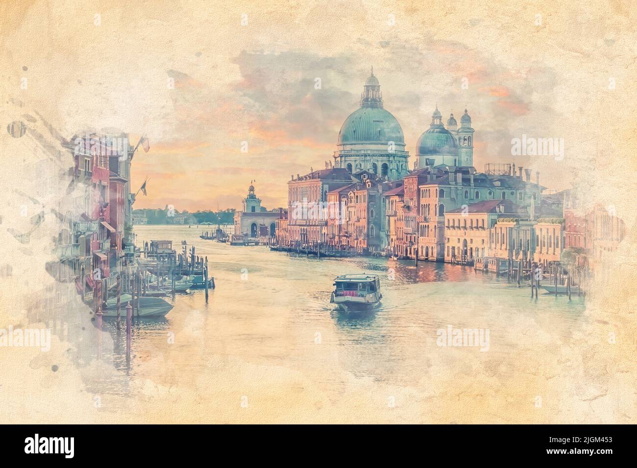 Grand Canal dans la ville de Venise - Illustration avec effet aquarelle Banque D'Images