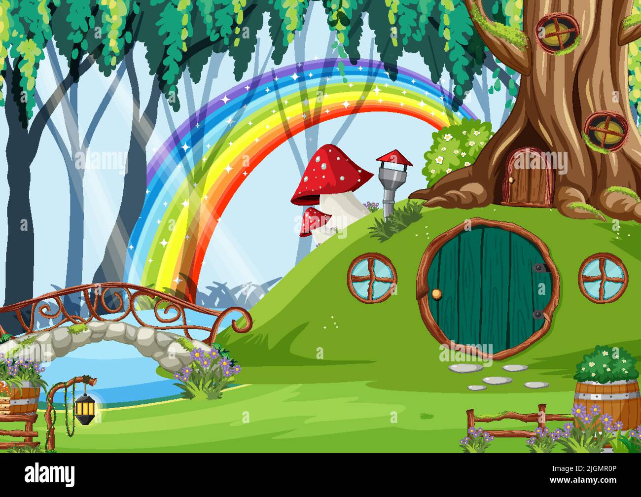 Illustration de la scène d'arrière-plan de forêt enchantée Forest FANTASY Illustration de Vecteur