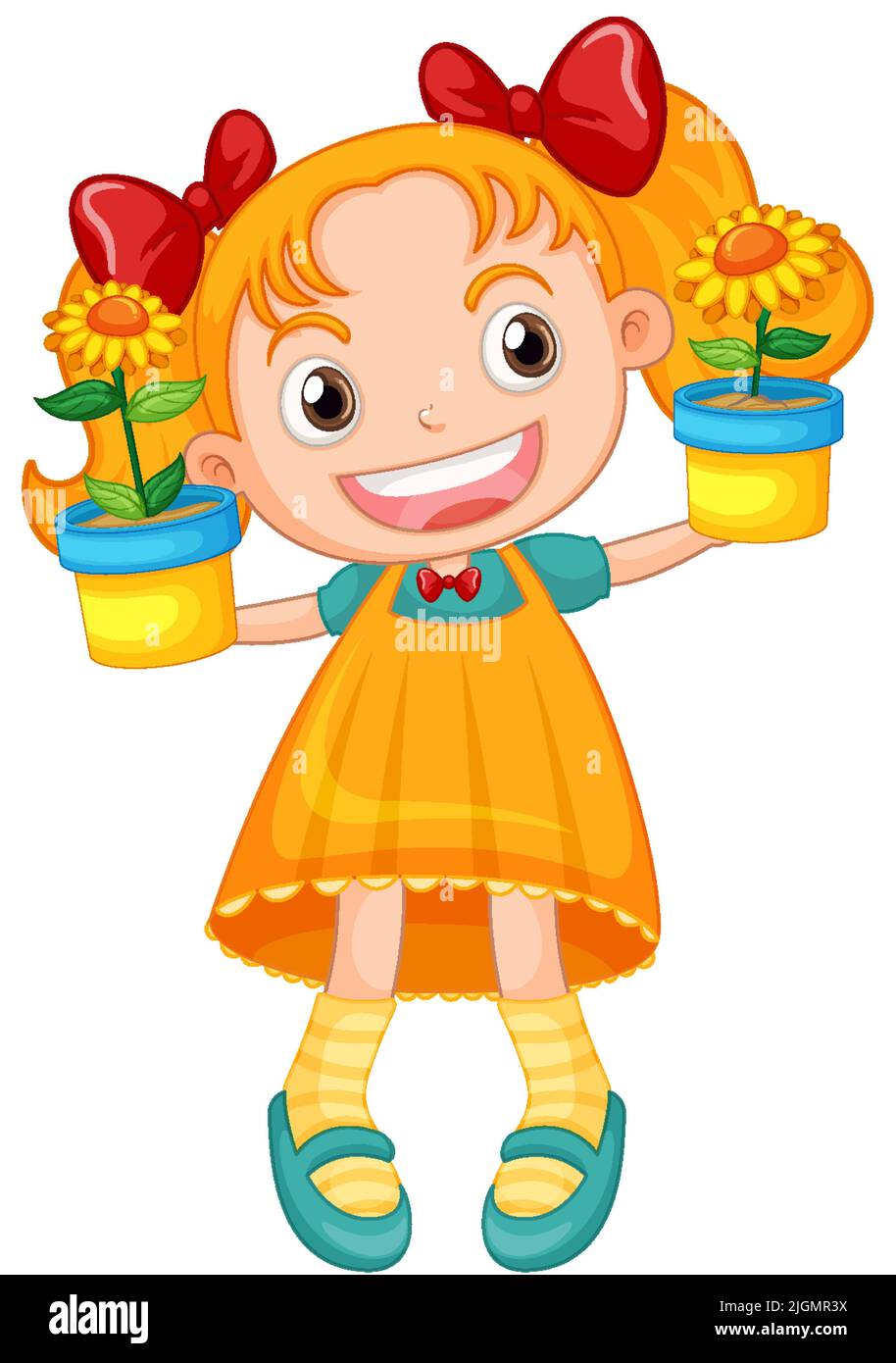 Petite jolie fille tenant fleur pot illustration Illustration de Vecteur