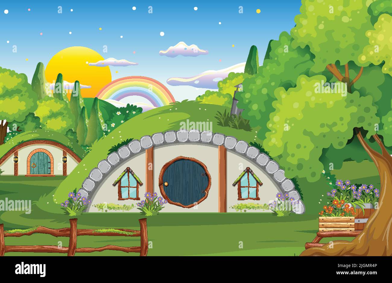 Illustration de la scène d'arrière-plan de forêt enchantée Forest FANTASY Illustration de Vecteur