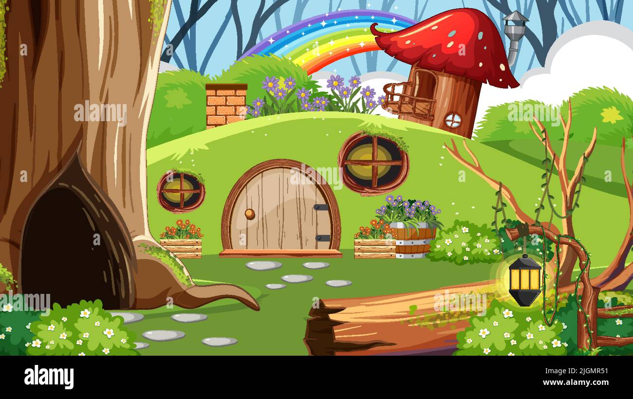 Illustration de la scène d'arrière-plan de forêt enchantée Forest FANTASY Illustration de Vecteur