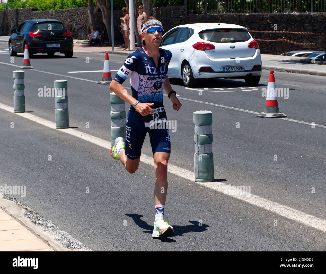 Coureur de l'Ironman Triathlon 2022 à Lanzarote. Îles Canaries, Espagne. Banque D'Images