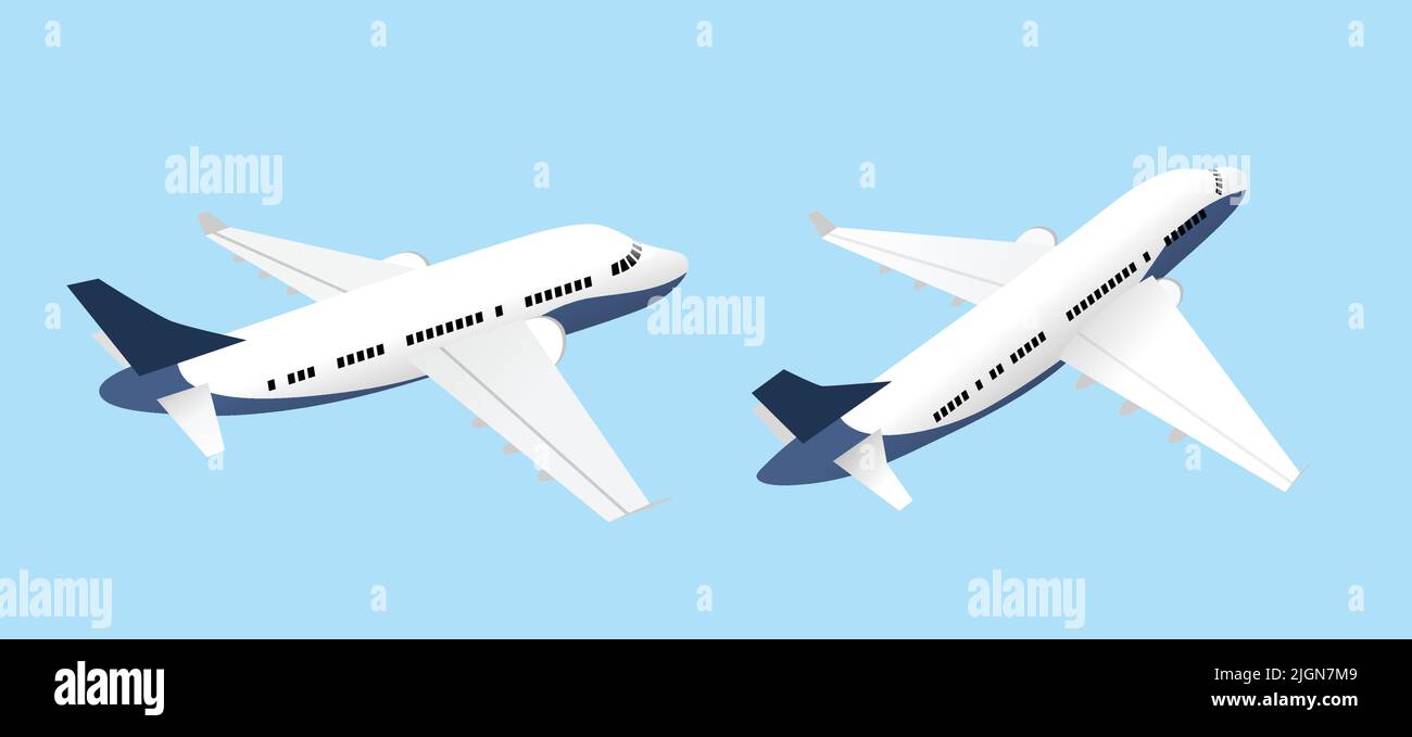 Les avions isolés au-dessus de la vue définissent un vecteur plat. Deux avions volantes vue de côté et derrière. Illustration de Vecteur