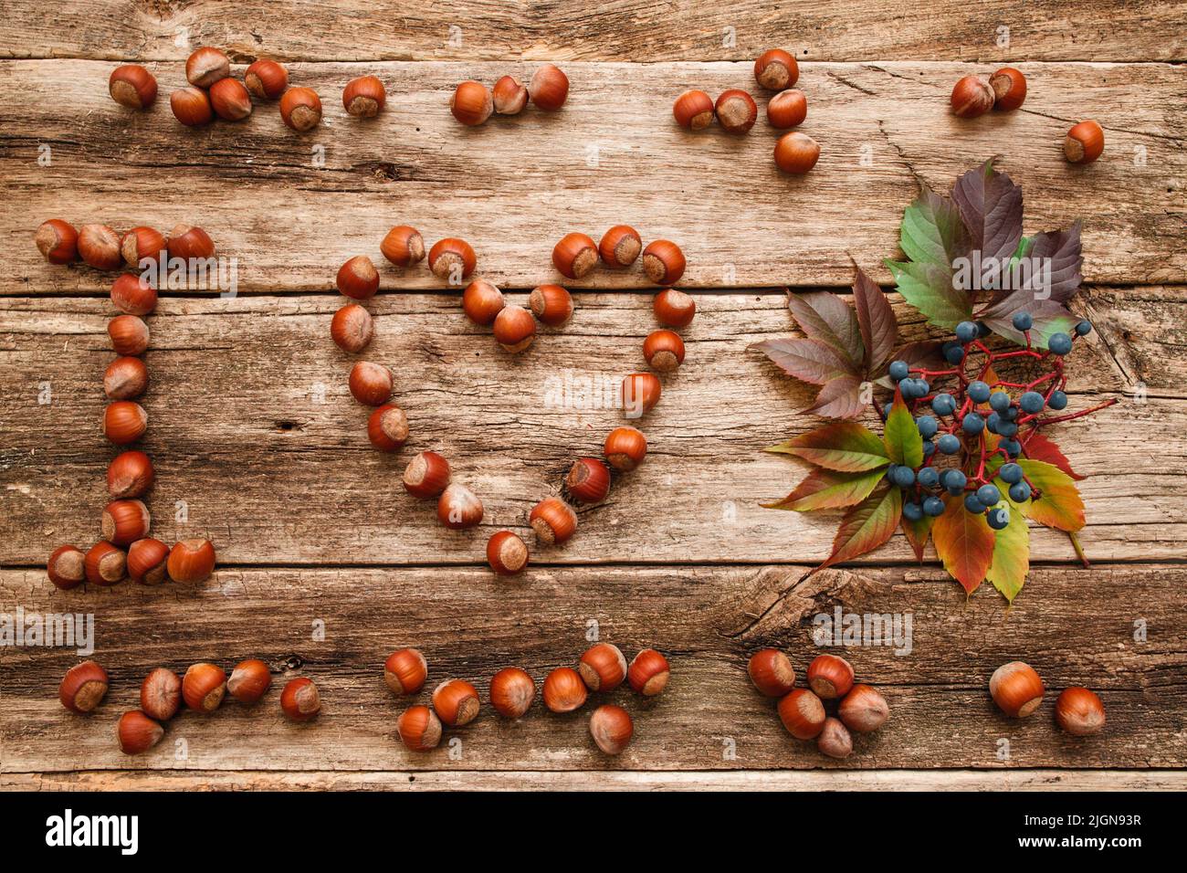 Massage J'aime l'automne sur bois plat Banque D'Images