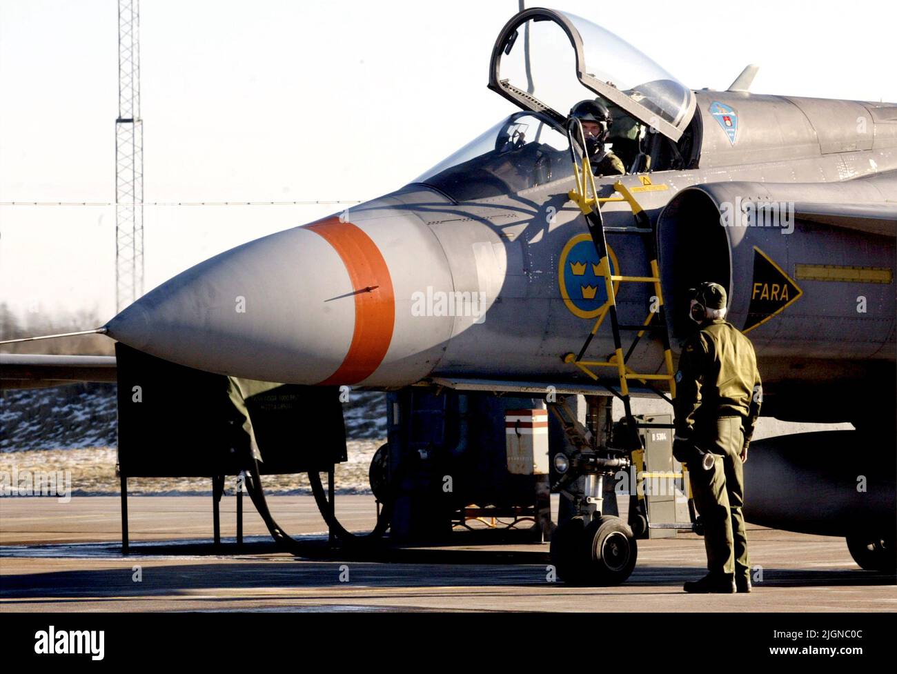 Le dernier essai de Viggen (Saab 37 Viggen) a eu lieu mardi à Malmslätt, en Suède. Banque D'Images