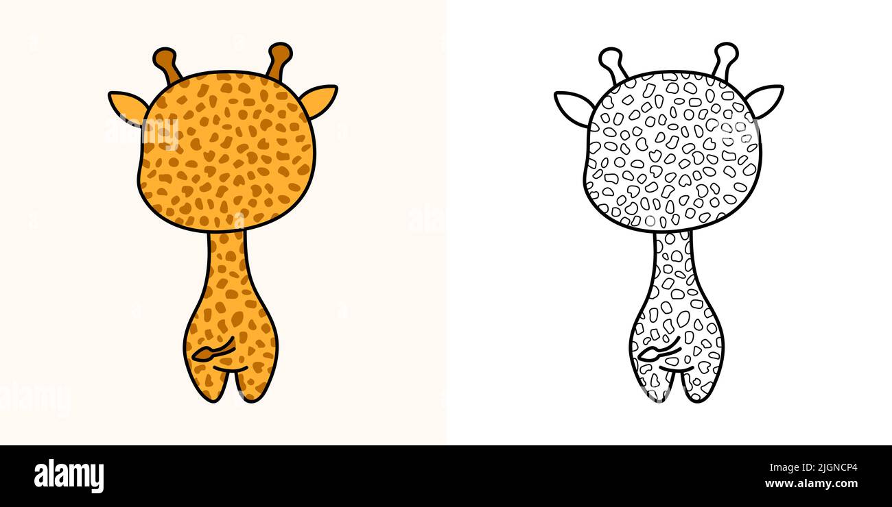 Girafe Clipart multicolore et noir et blanc. Belle girafe clip Art. Illustration vectorielle d'un animal kawaii pour des imprimés pour vêtements, autocollants Illustration de Vecteur
