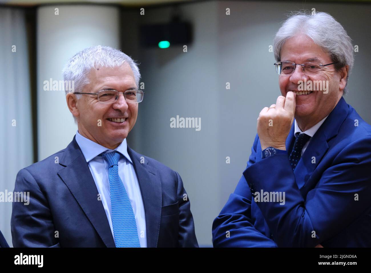 Bruxelles, Belgique. 12th juillet 2022. Daniele Franco, ministre des Finances, arrive à une réunion du Conseil "Affaires économiques et financières" (ECOFIN) à Bruxelles, Belgique, sur 12 juillet 2022. Crédit: ALEXANDROS MICHAILIDIS/Alamy Live News Banque D'Images