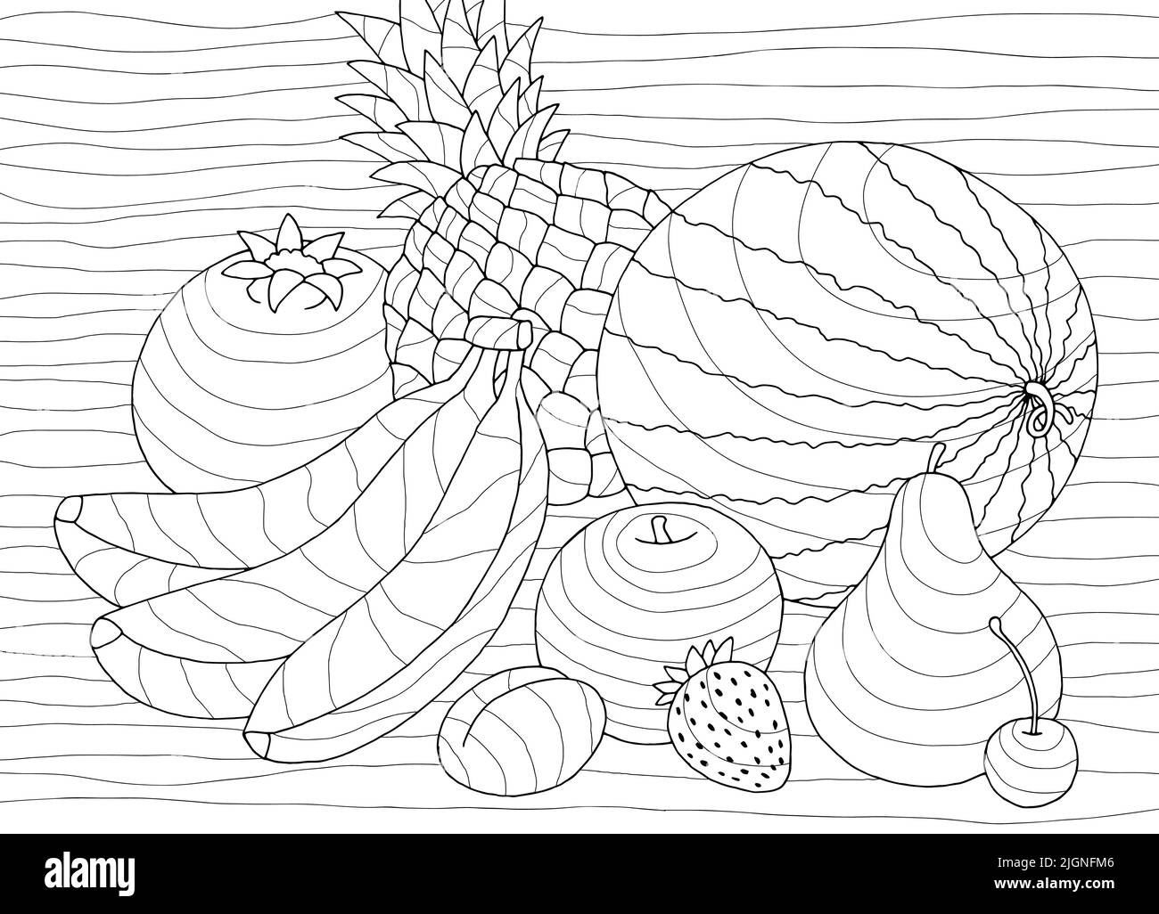 Graphique de couleur de fruits noir blanc esquisse illustration vecteur Illustration de Vecteur