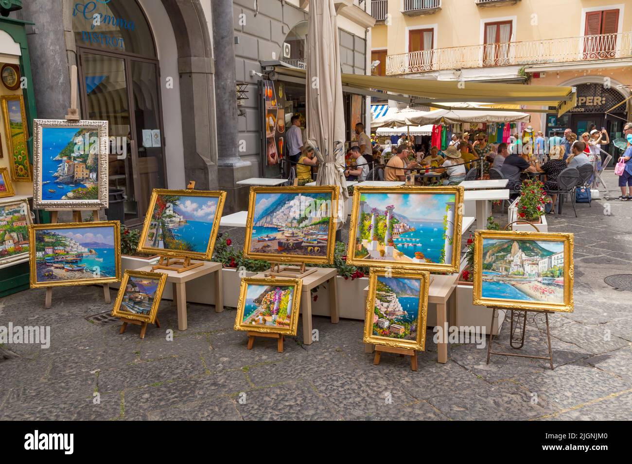Peintures à vendre, Positano, côte amalfitaine, Italie Banque D'Images