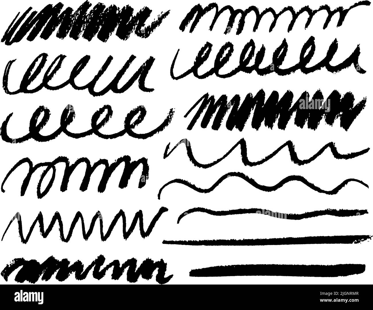 Lignes courbes vectorisées de crayon grungy, traits de charbon Illustration de Vecteur
