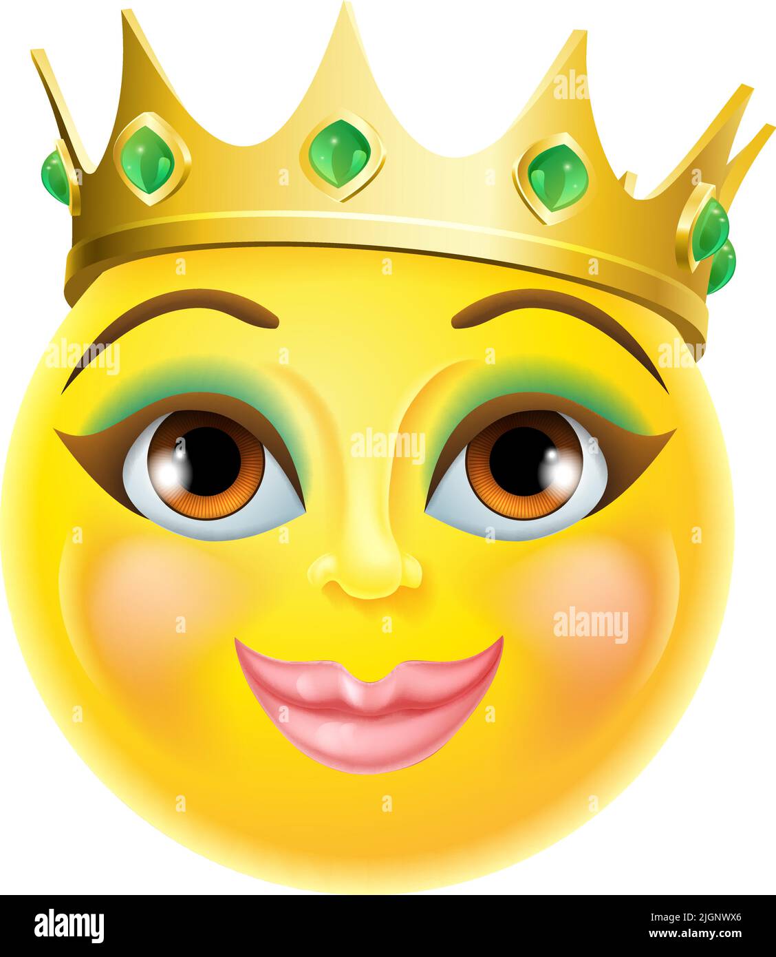 Face de la reine Princess Emoticon Gold Crown Cartoon Illustration de Vecteur