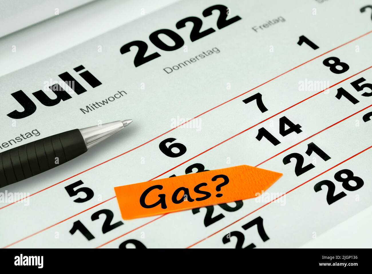Calendrier allemand 2022 21 juillet avec crayon et gaz Banque D'Images