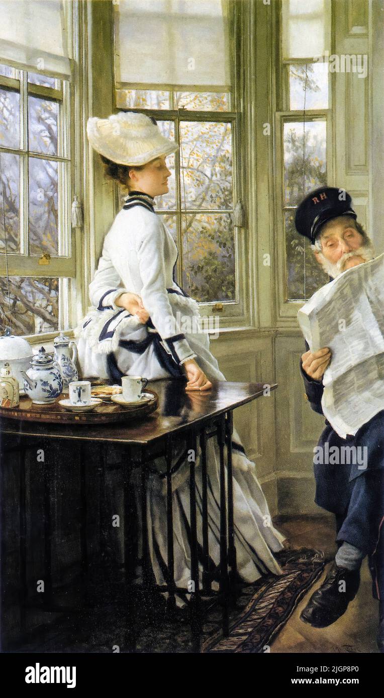 James Tissot, Reading the News, peinture à l'huile sur toile, vers 1874 Banque D'Images