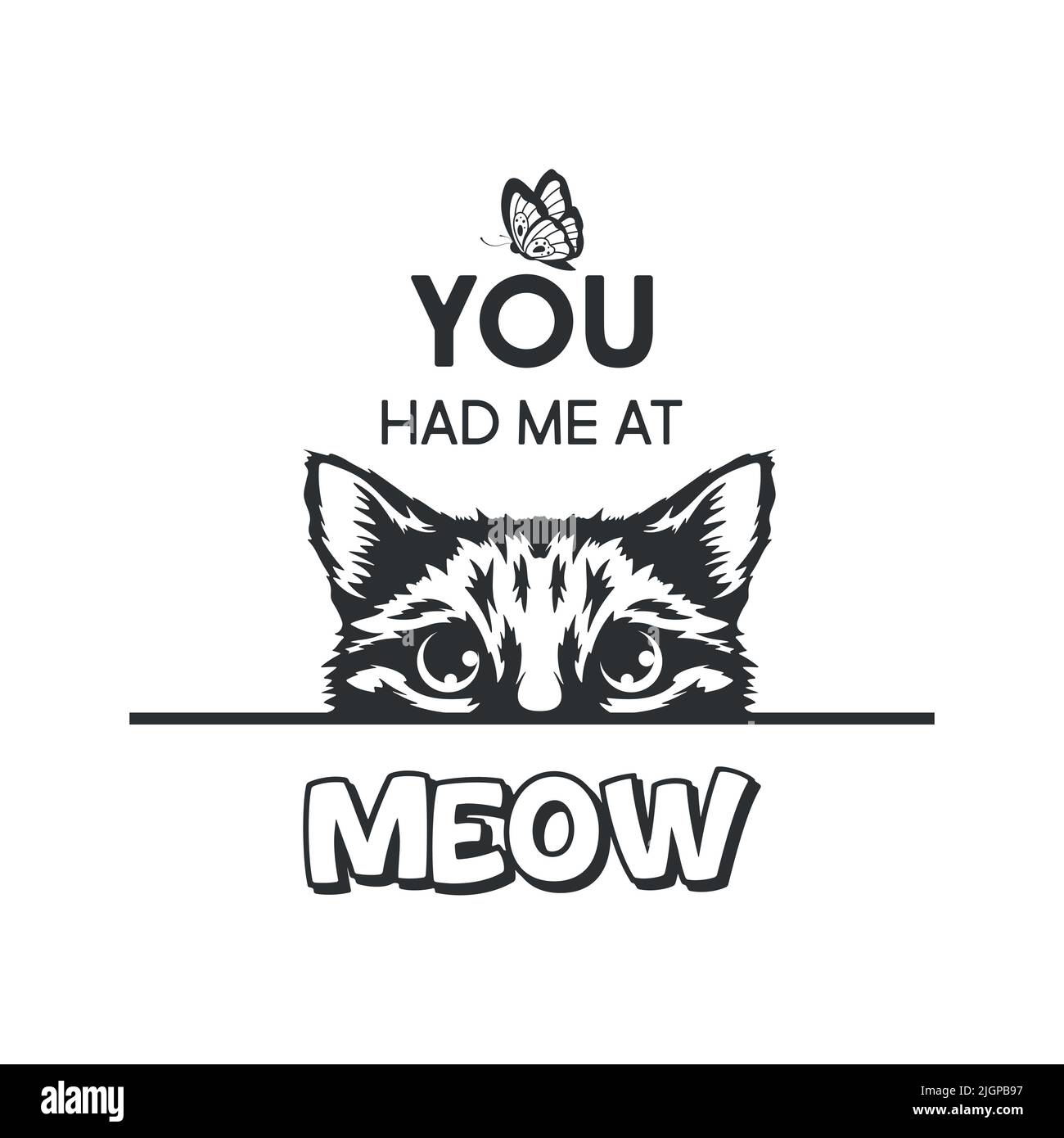 Tu m'avais à Meow. Poster vectoriel avec citation de chat et monochrome tiré à la main Black and White Hiding mignon Kitten. Funny Kitten est Peeking et Illustration de Vecteur Tu m'avais à Meow. Poster vectoriel avec citation de chat et monochrome tiré à la main Black and White Hiding mignon Kitten. Funny Kitten est Peeking et Illustration de Vecteur