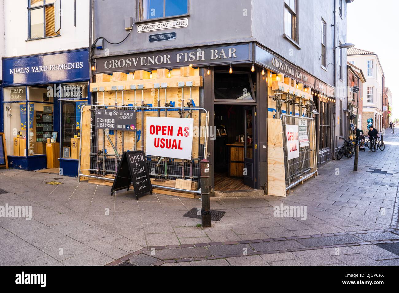 Fish and chips Shop dans une ancienne partie de Norwich restant ouverte