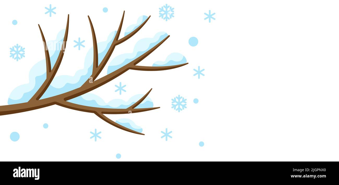 Branche d'arbre d'hiver avec neige. Illustration de la nature saisonnière. Illustration de Vecteur