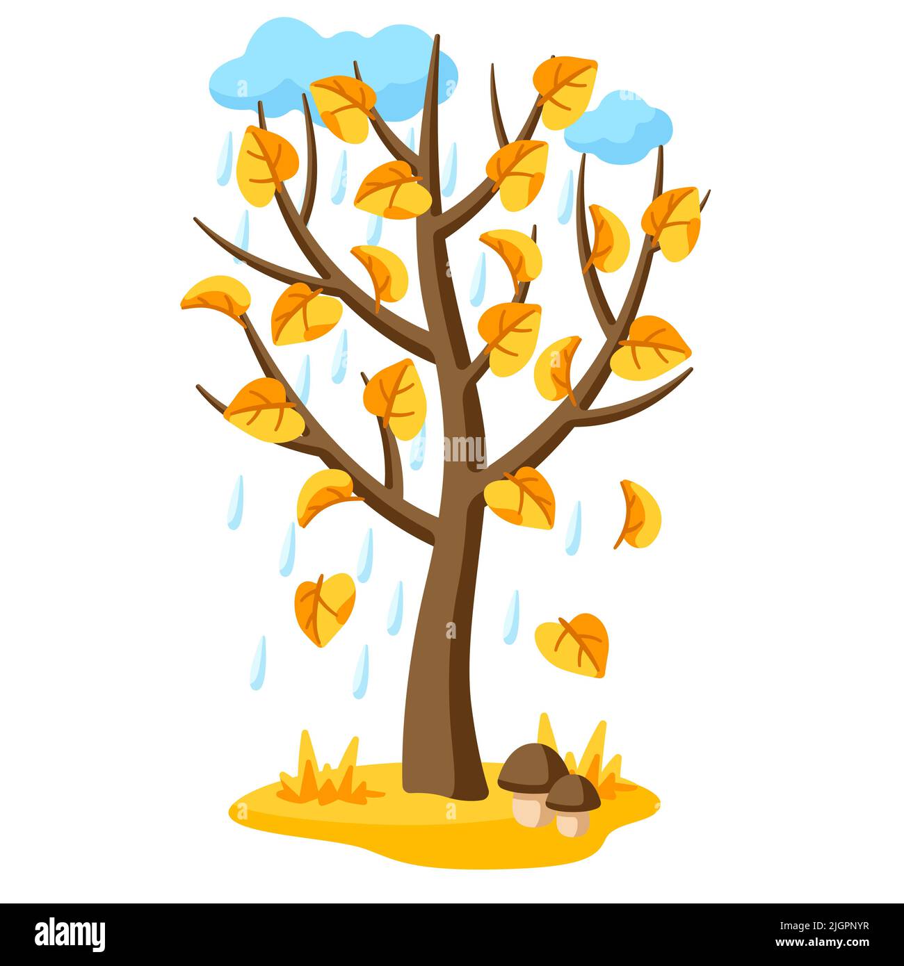 Arbre d'automne avec des feuilles jaunes en chute. Illustration de la nature saisonnière. Illustration de Vecteur