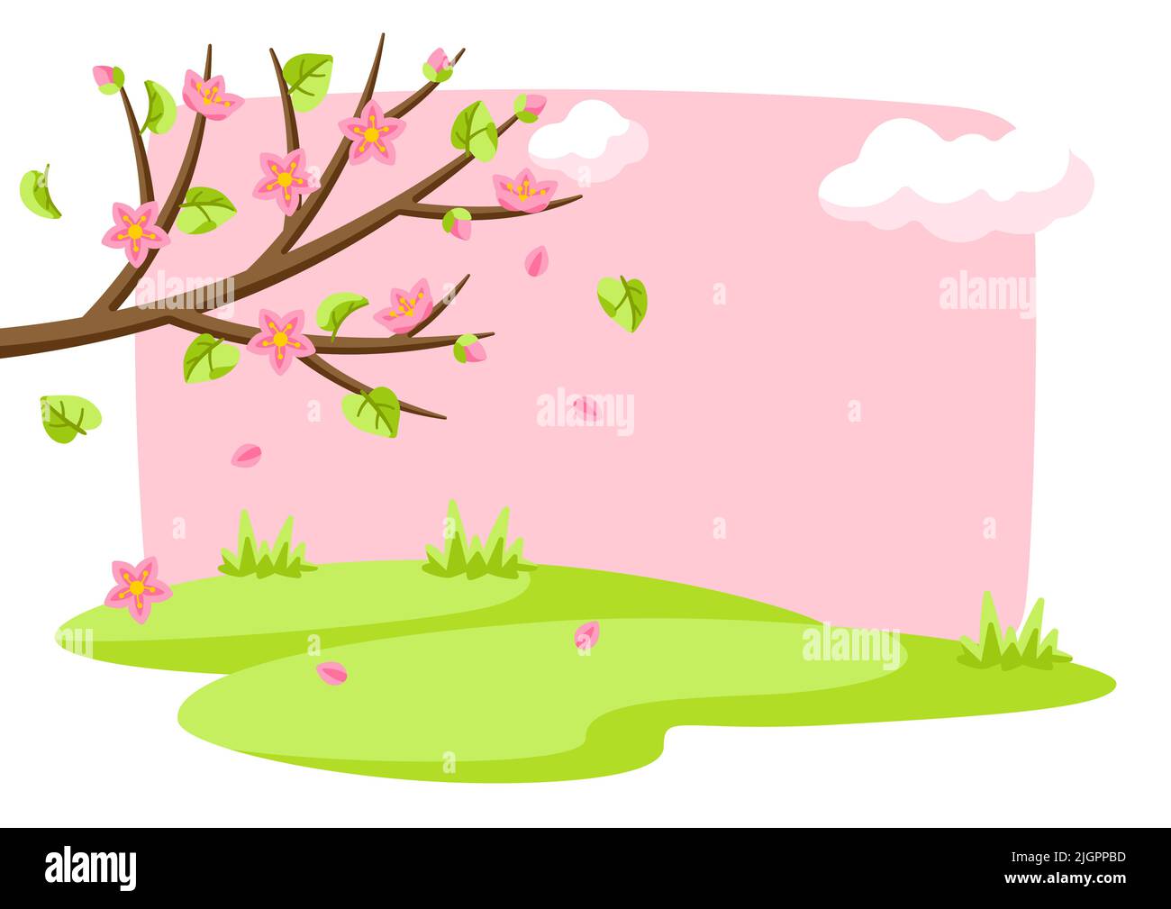 Branche d'arbre de printemps avec fleurs et feuilles. Illustration de la nature saisonnière. Illustration de Vecteur