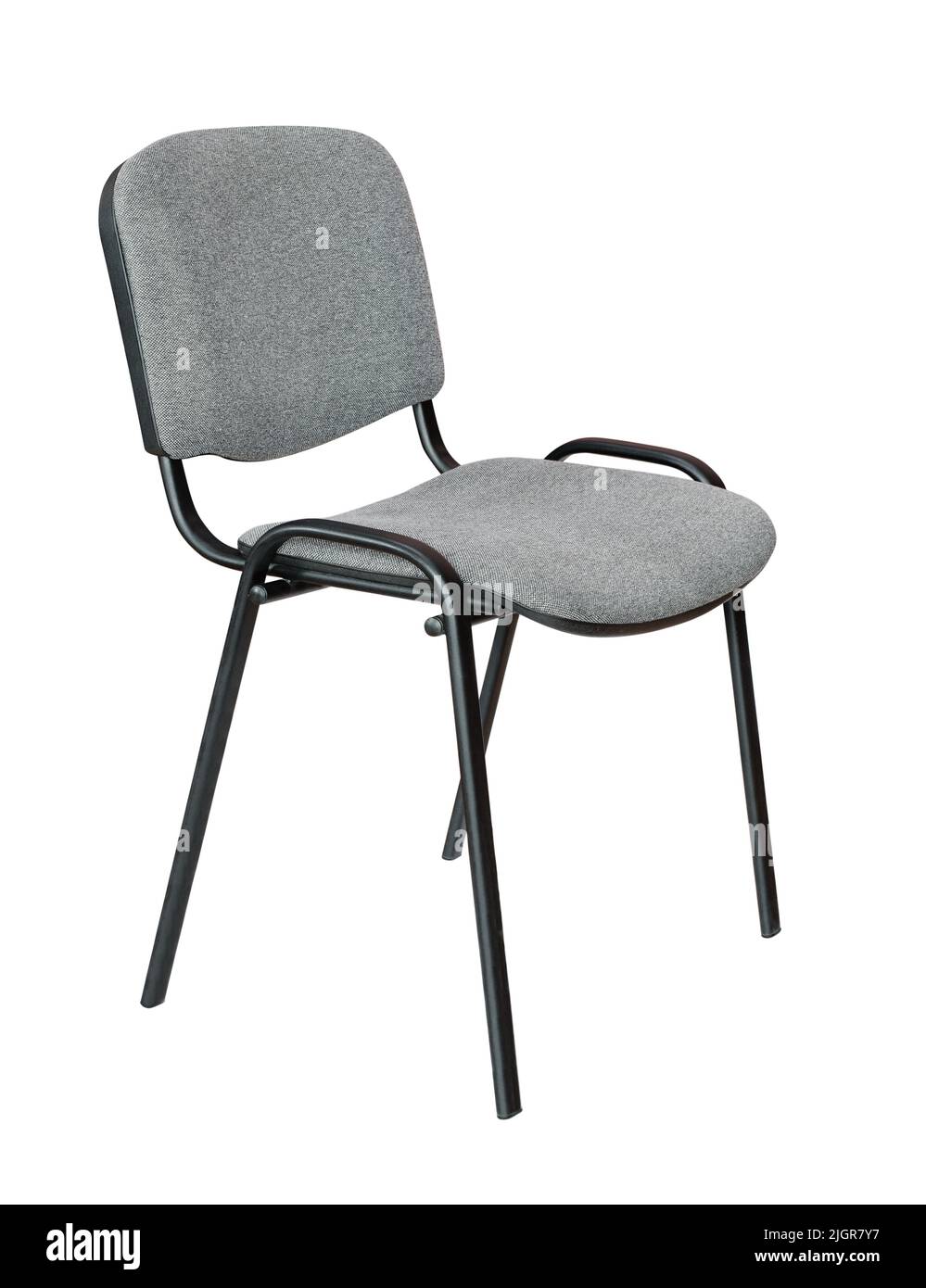 Chaise de bureau de visiteur en tissu gris isolée sur blanc Banque D'Images