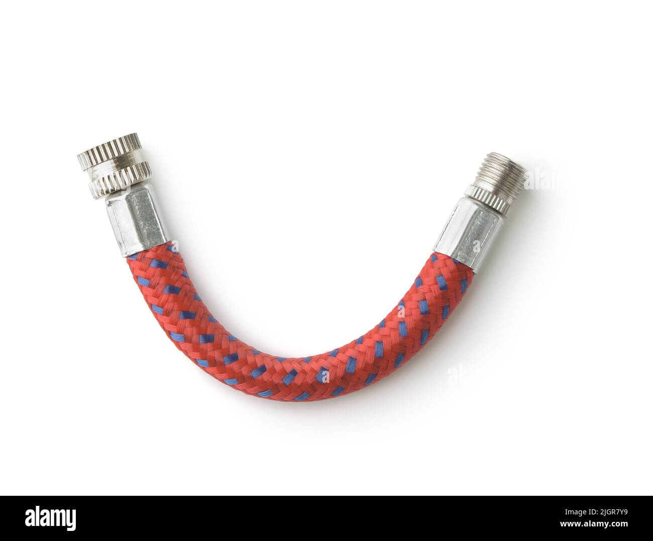 Vue de dessus du flexible d'extension de pompe à air de vélo isolé sur blanc Banque D'Images