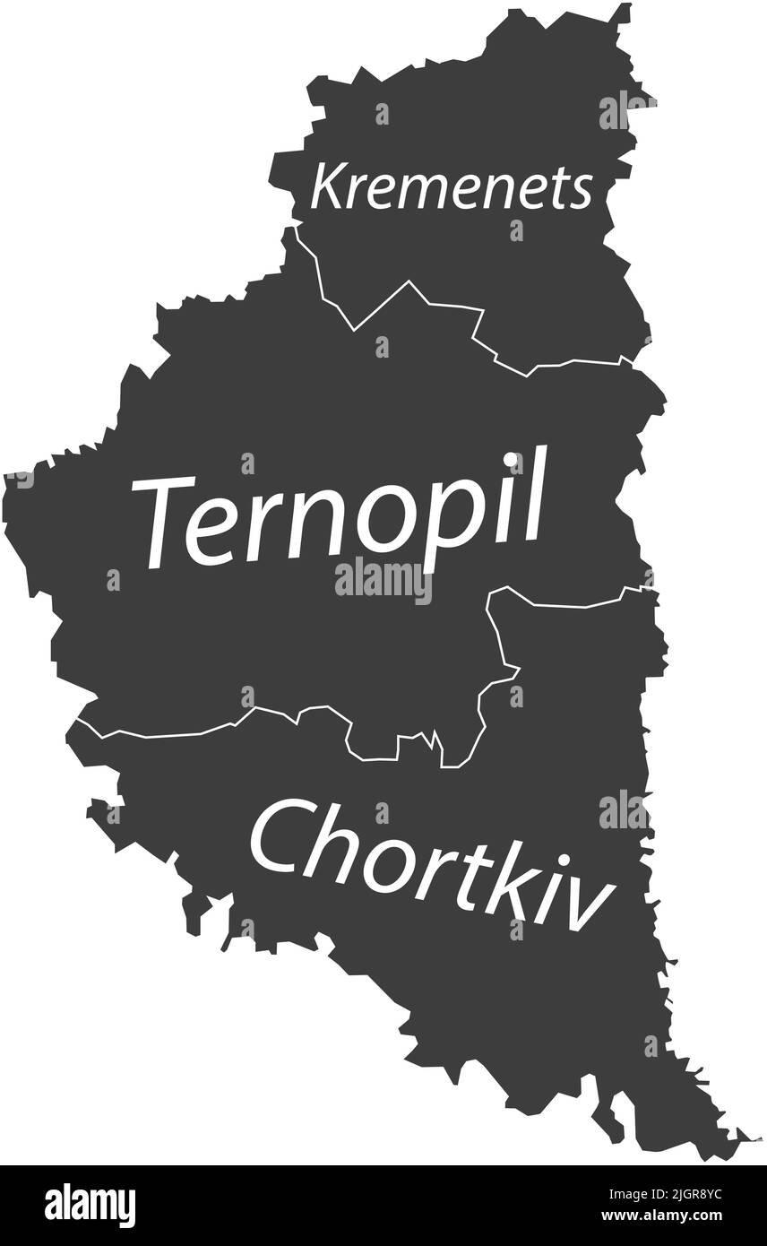 Carte des raons marqués en gris foncé de l'OBLAST DE TERNOPIL, UKRAINE Illustration de Vecteur