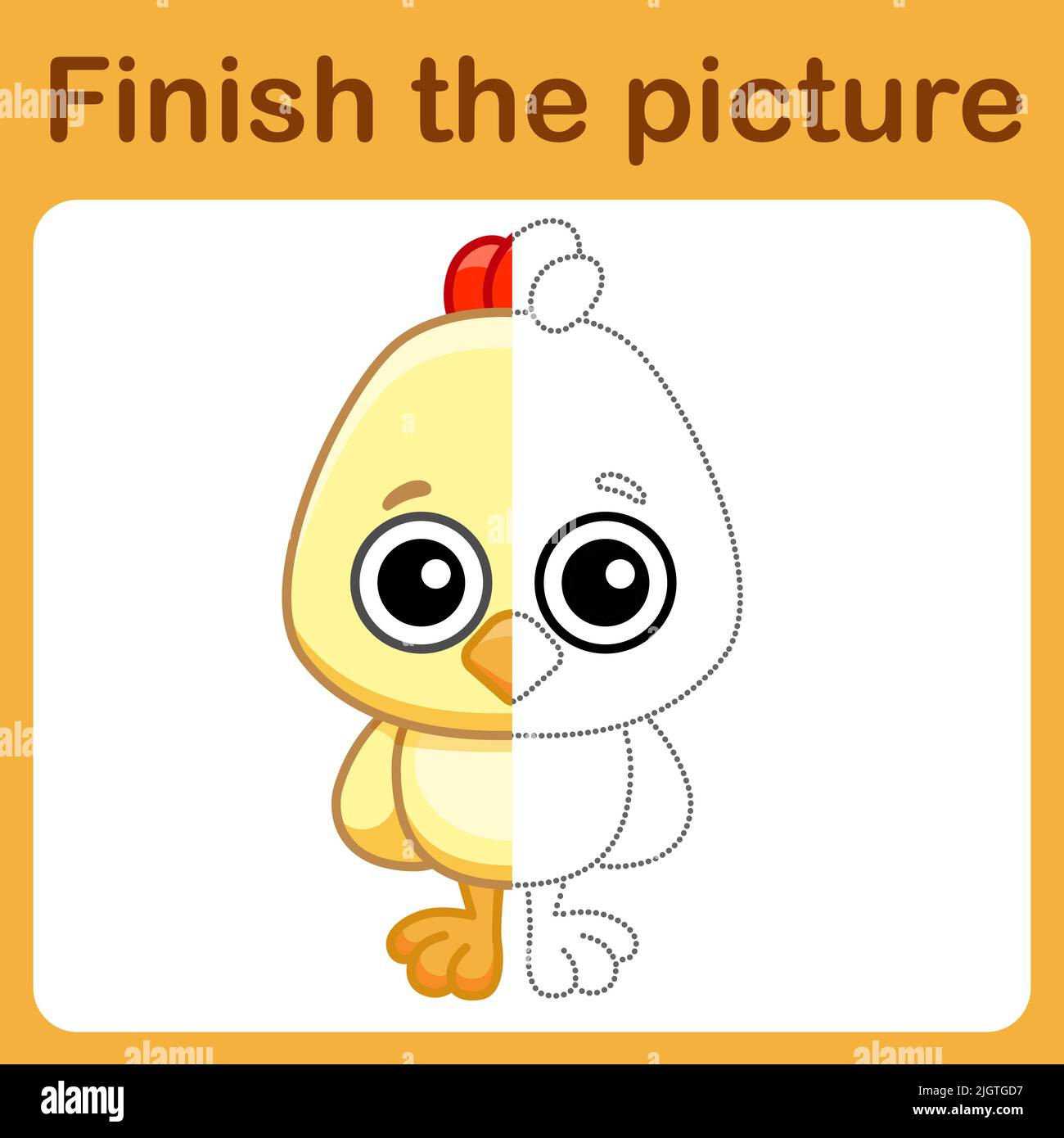 Reliez le point et complétez la photo du poulet. Coloration simple pour les enfants. Jeu de dessin Illustration de Vecteur