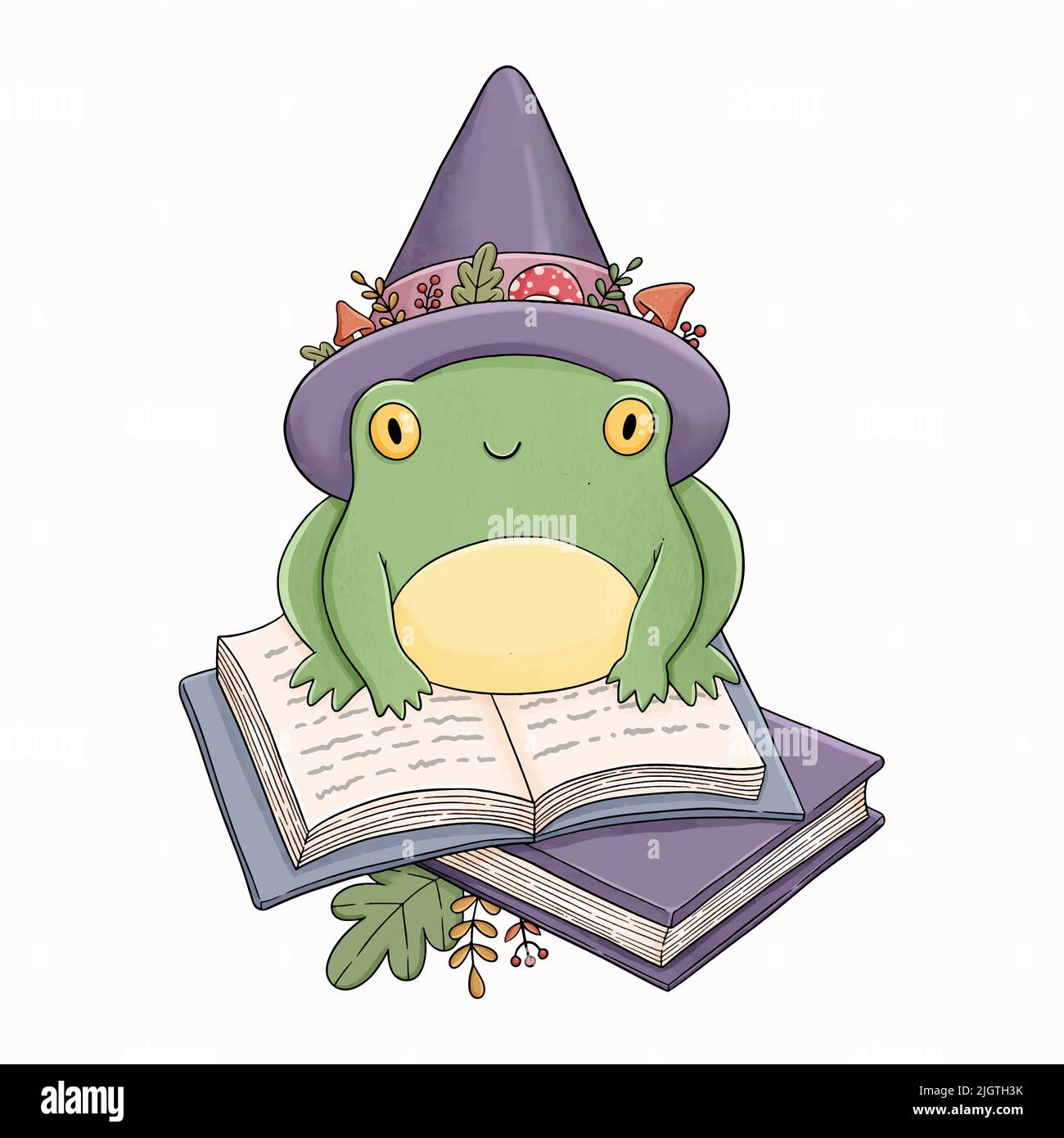 Halloween expert grenouille sur sorcière livres vecteur Illustration de Vecteur