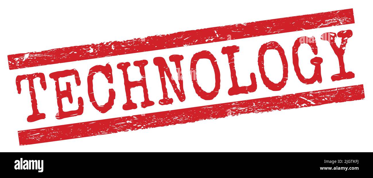TEXTE DE TECHNOLOGIE écrit sur le signe rouge grungy lignes cachet. Banque D'Images