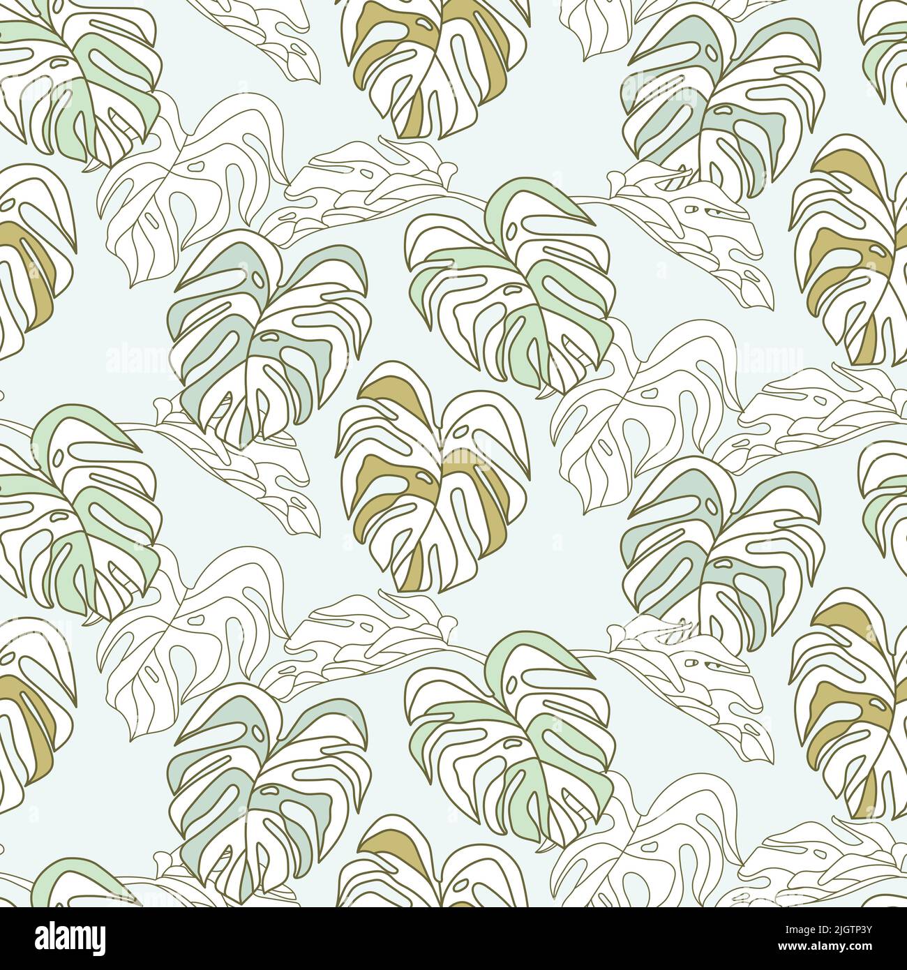 Monstera nature feuilles motif, Jungle green feuille line arts, Tropical feuille Wallpaper, dessin main dessin de dessin pour l'impression de tissu Illustration de Vecteur