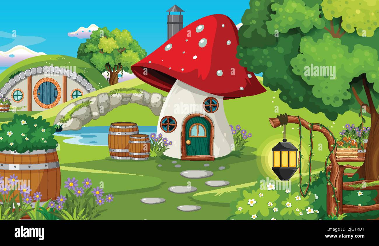 Illustration de la scène d'arrière-plan de forêt enchantée Forest FANTASY Illustration de Vecteur