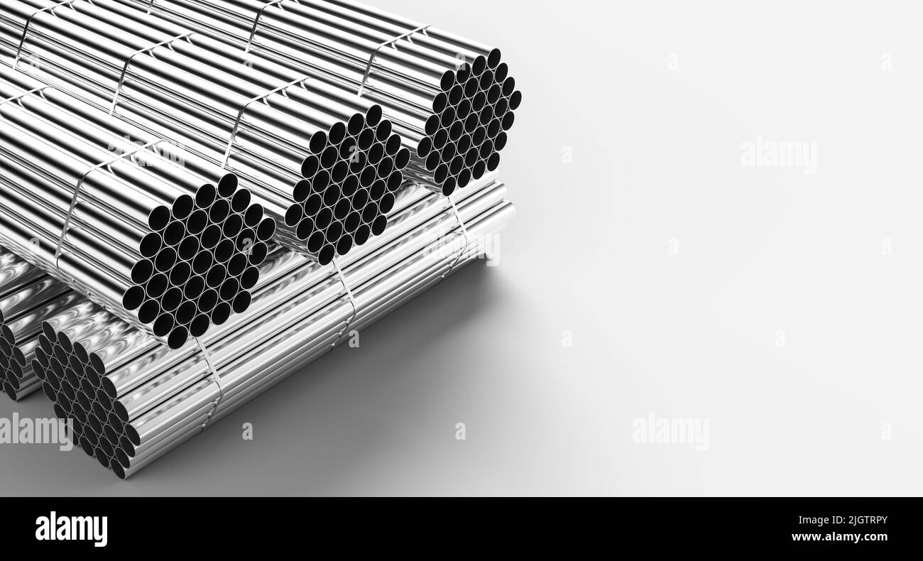 Tuyaux en acier isolés sur fond blanc. Tuyaux en acier pour le renforcement structurel. 3D illustration Banque D'Images