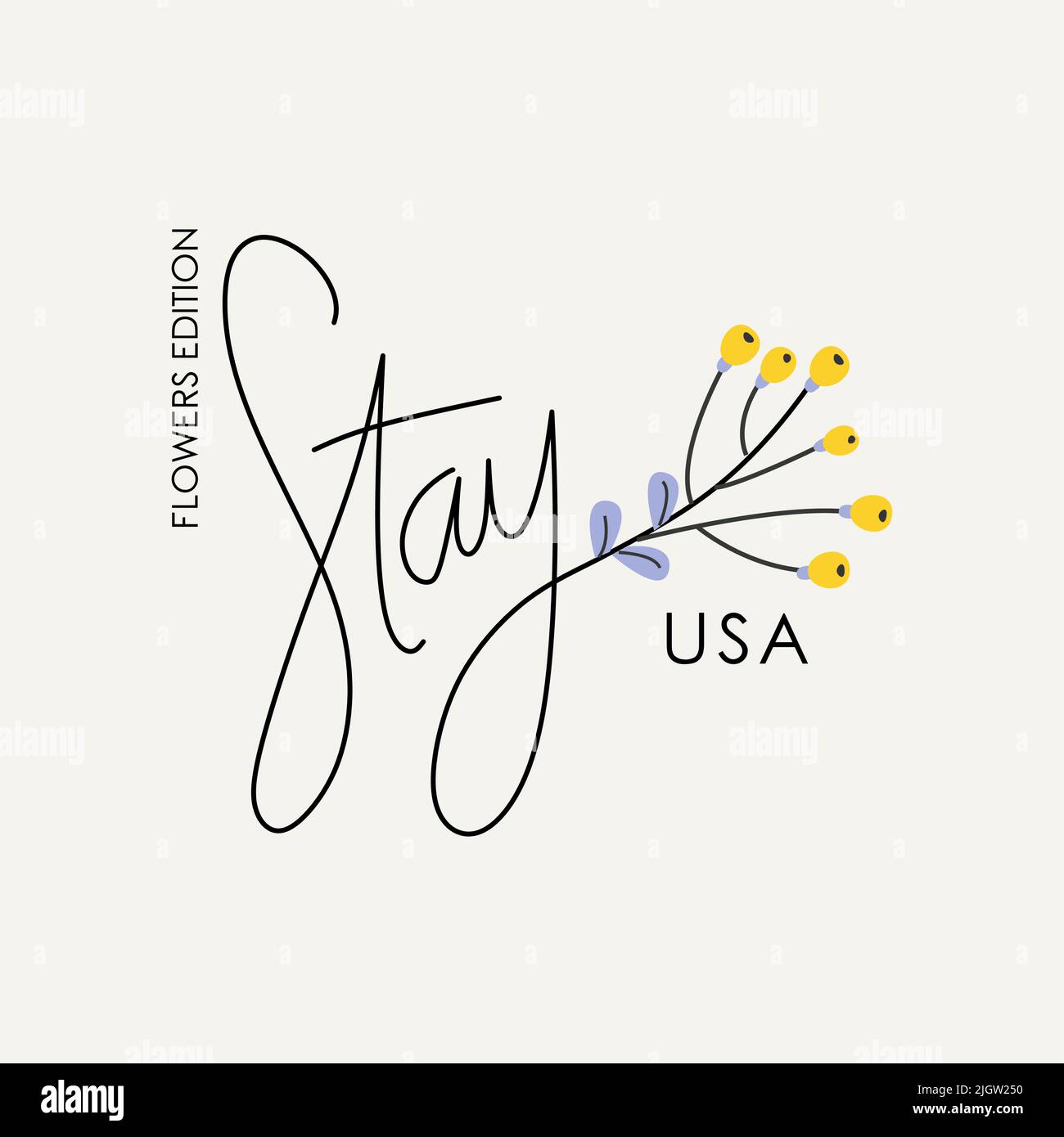 Slogan 'Flowers Edition Stay USA' typographique avec fleur pour t-shirts imprimés, affiches et autres utilisations. Illustration de Vecteur