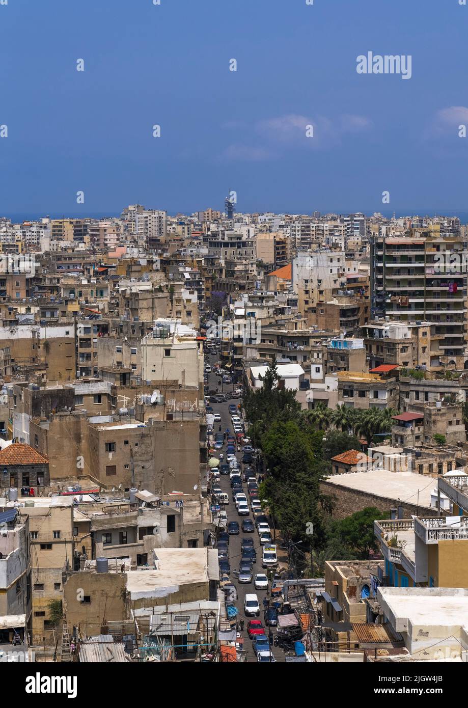 Cityscape vu de la citadelle de Raymond de Saint Gilles, le gouvernorat du Nord, Tripoli, Liban Banque D'Images