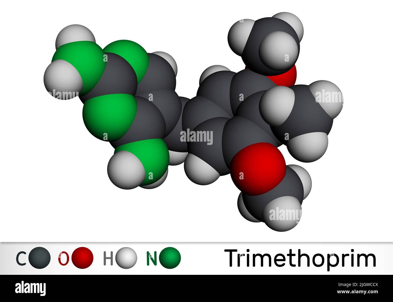 Triméthoprime, molécule de TMP. Il est antifolate antibiotique utilisé pour traiter les infections des voies urinaires, respiratoires, gastro-intestinales. Modèle moléculaire Banque D'Images