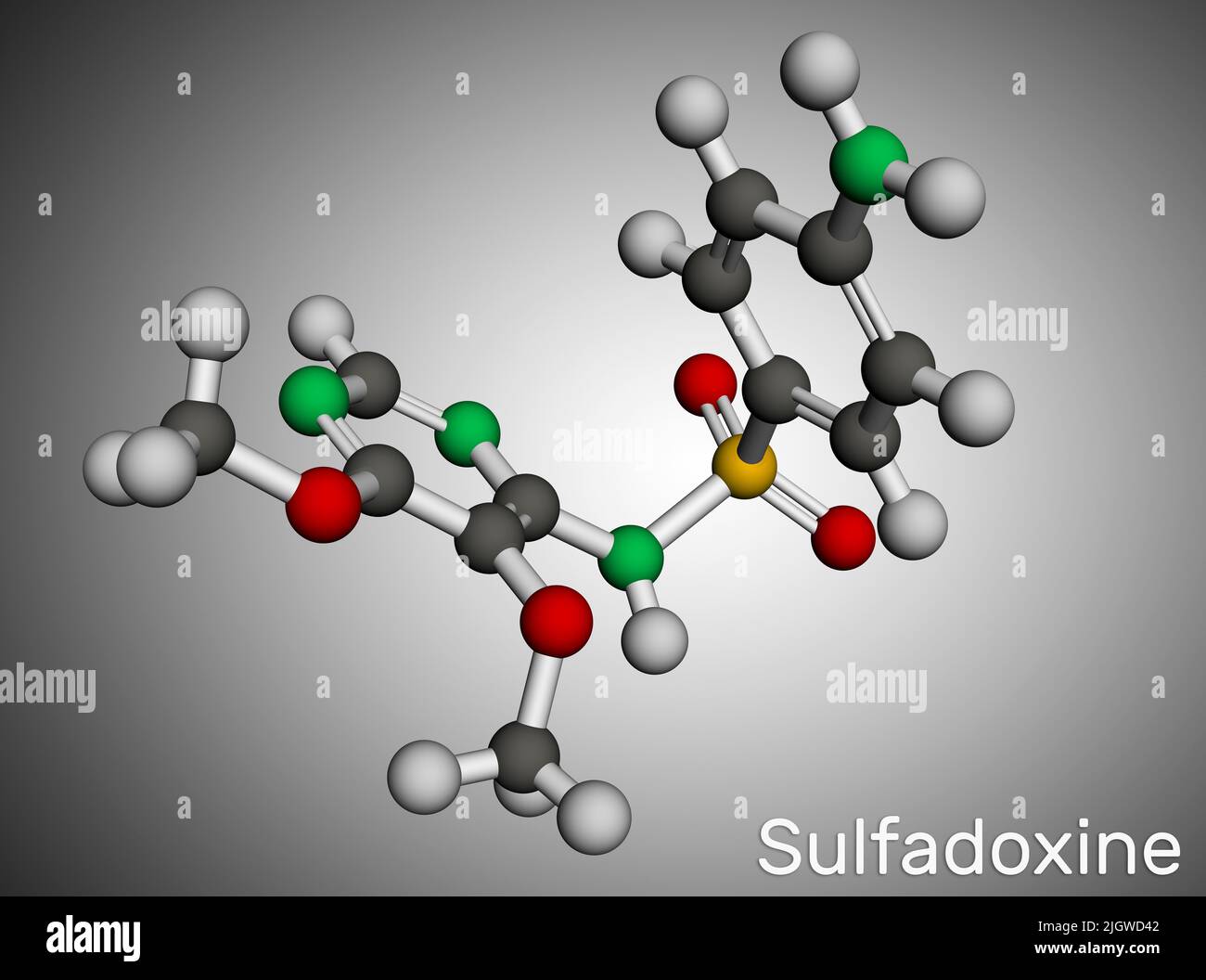 Sulfadoxine, molécule de sulfadoxine. Il est sulfamide à action prolongée utilisé pour le traitement du paludisme. Modèle moléculaire. 3D rendu. Illustration Banque D'Images