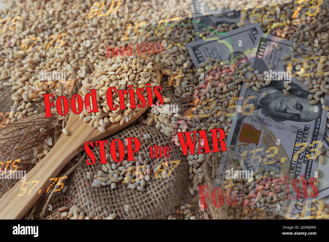 Crise mondiale et européenne des céréales et du blé après l'invasion de l'Ukraine par la Russie. Embargo et sanction pour l'exportation de céréales, alimentation de l'agriculture. Arrêter la guerre Banque D'Images
