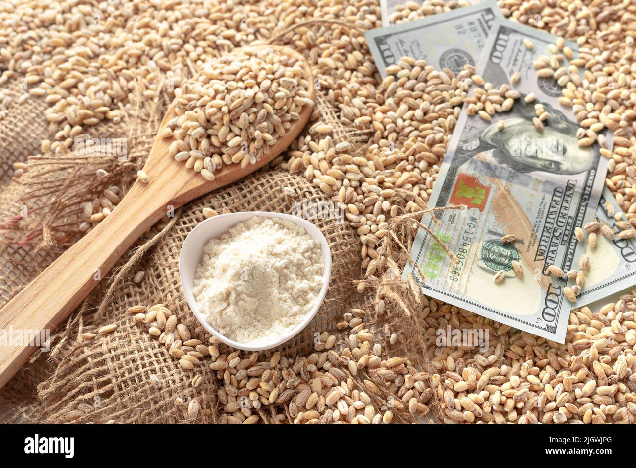 Crise mondiale et européenne des céréales et du blé après l'invasion de l'Ukraine par la Russie. Embargo et sanction pour l'exportation de céréales, alimentation de l'agriculture. Banque D'Images