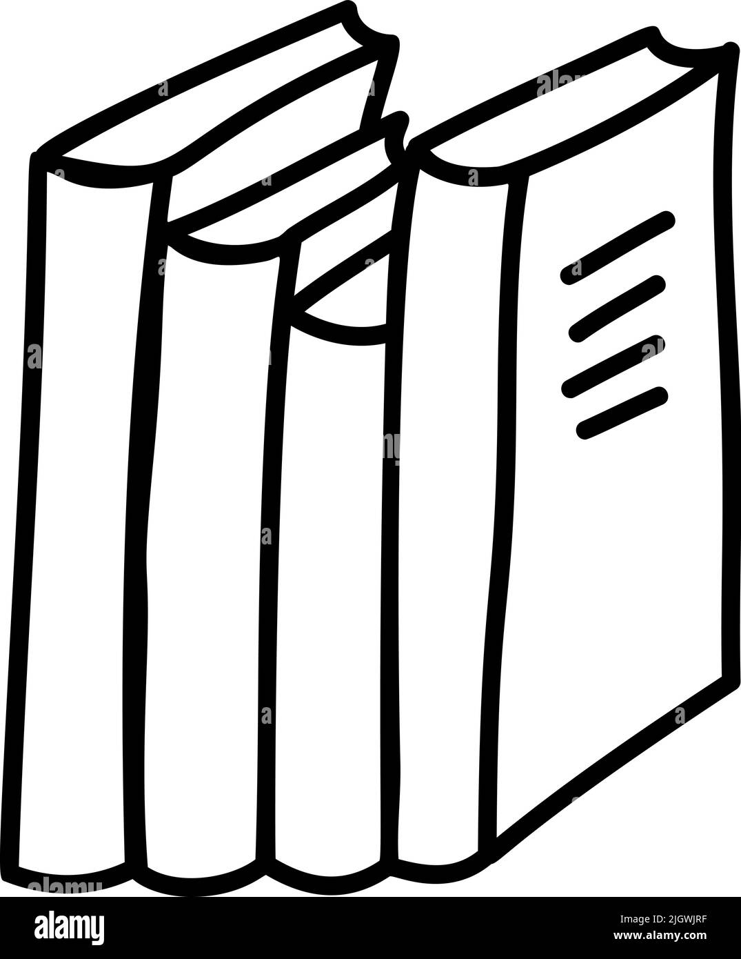 pile de livres, éducation, pile de quatre livres style doodle, symbole de la connaissance, contour noir épais, élément vectoriel isolé sur fond blanc Illustration de Vecteur