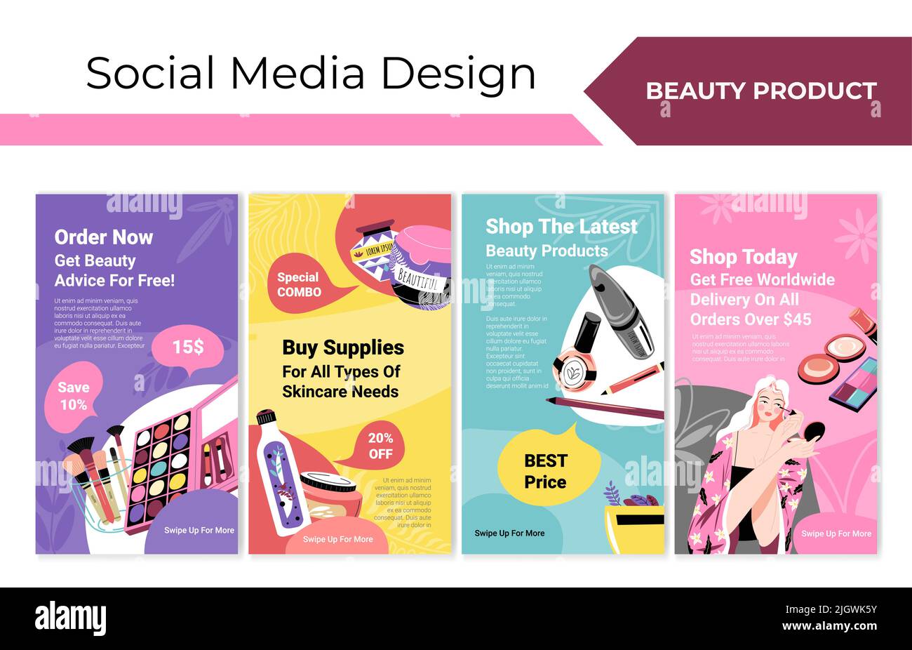 Histoire de médias sociaux avec offre de vente de produits de beauté Illustration de Vecteur