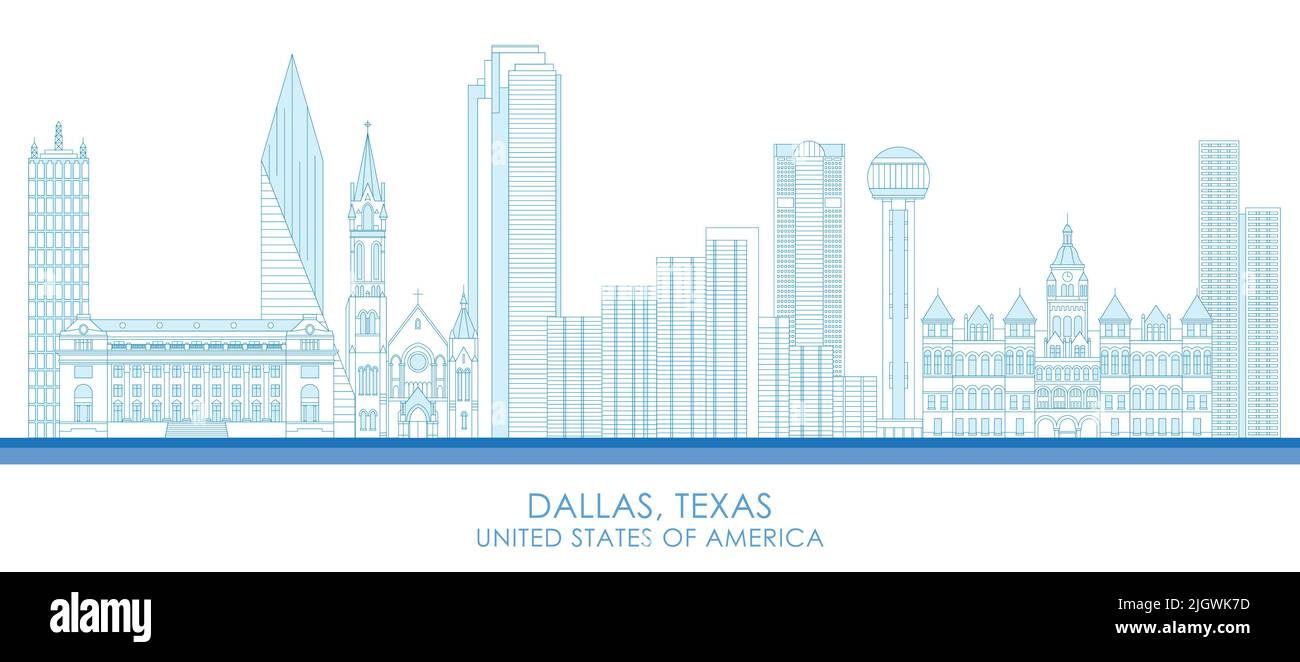 Outline Skyline panorama de la ville de Dallas, Texas, États-Unis - illustration vectorielle Illustration de Vecteur