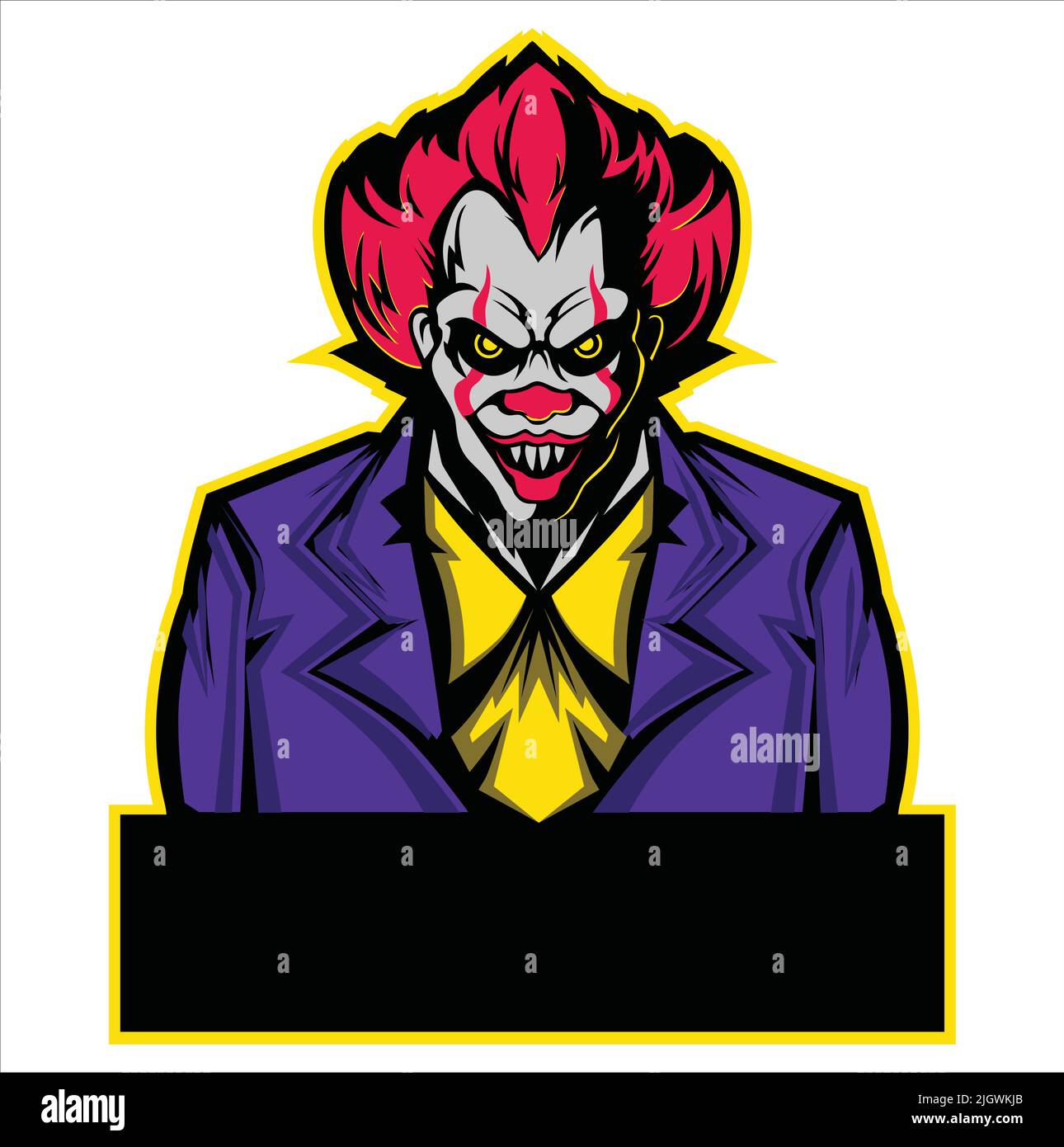 icône clown adaptée au logo de l'équipe e-sport. mascotte joker pour le sport et illustration vectorielle du logo e-sports. Symbole tête et corps du Clown maléfique pour le design Illustration de Vecteur
