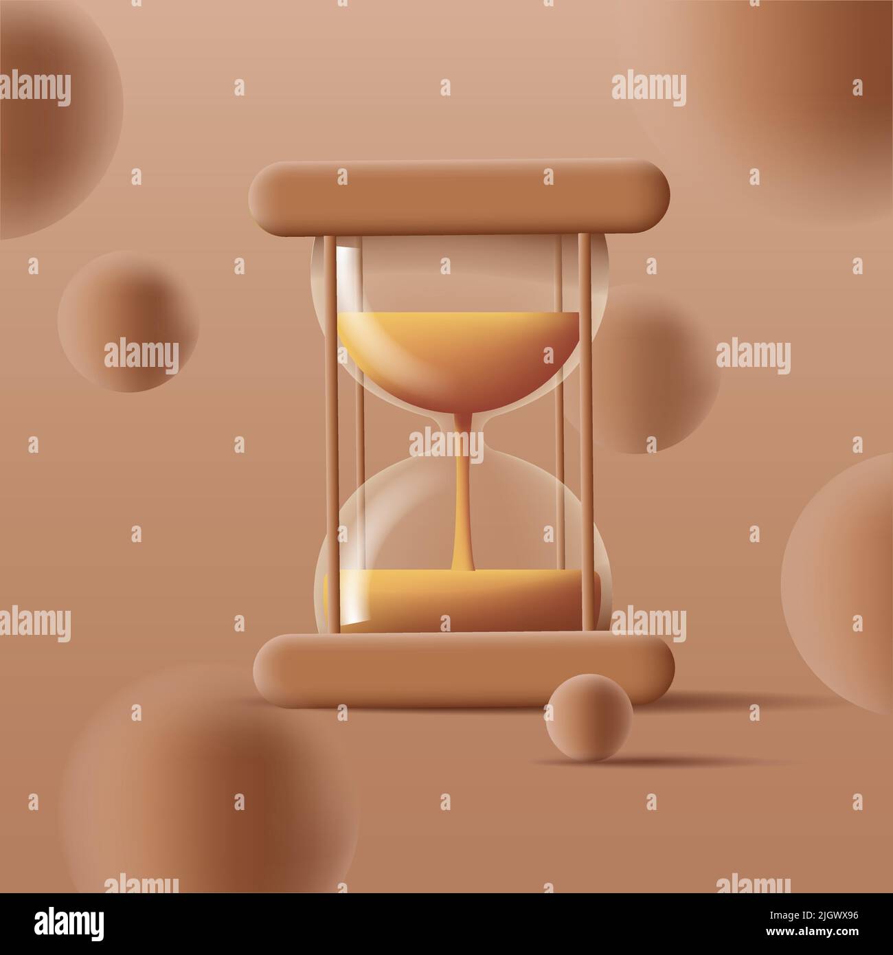 3d illustration d'une horloge de sable, rend le style tendance avec des sphères autour d'elle Illustration de Vecteur