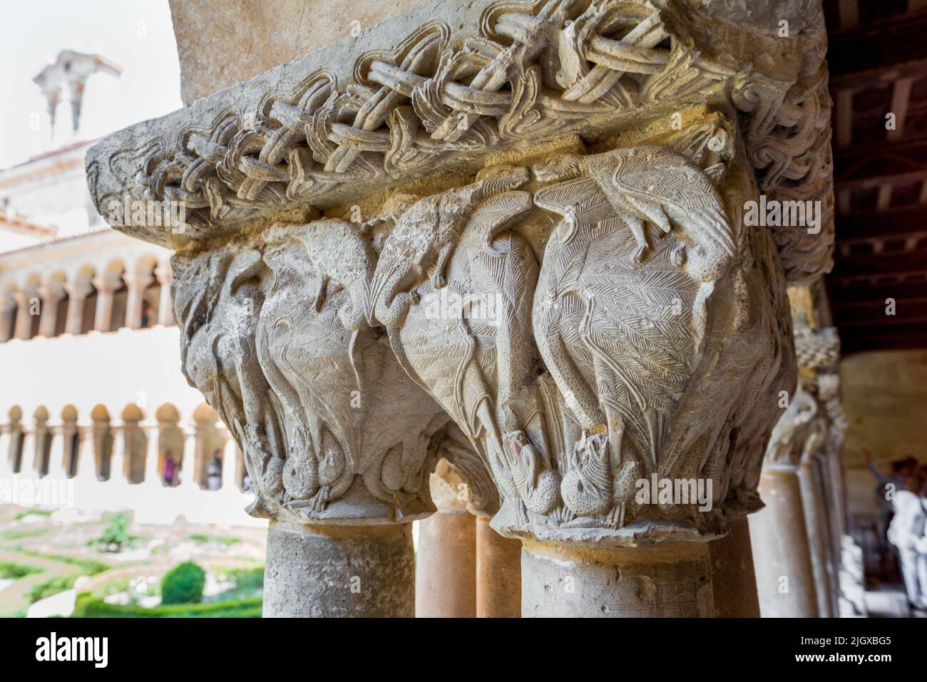 Cloître romane à l'abbaye de Saint-Domingue de Silos, Castille et Leon, Espagne Banque D'Images