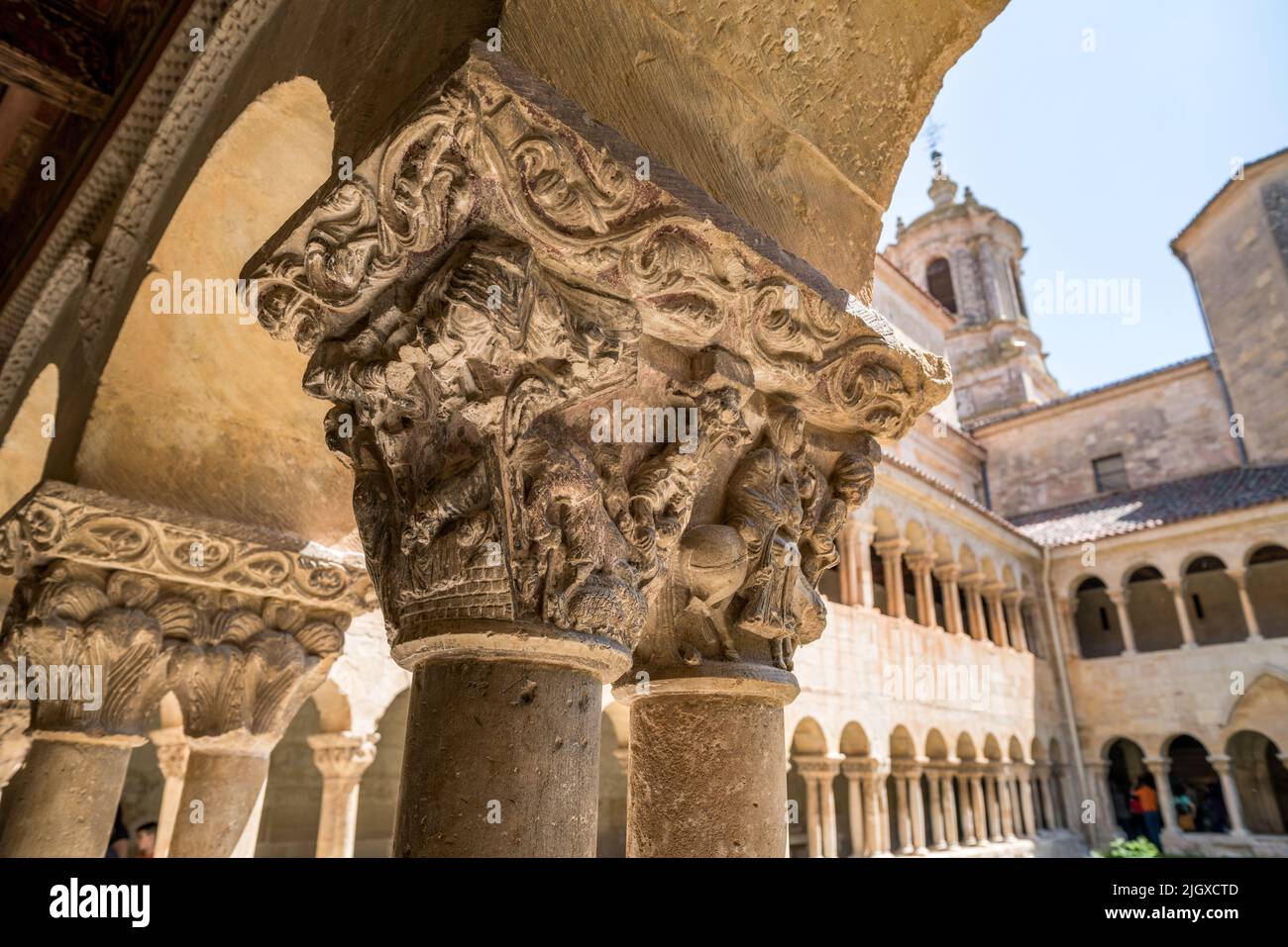 Cloître romane à l'abbaye de Saint-Domingue de Silos, Castille et Leon, Espagne Banque D'Images