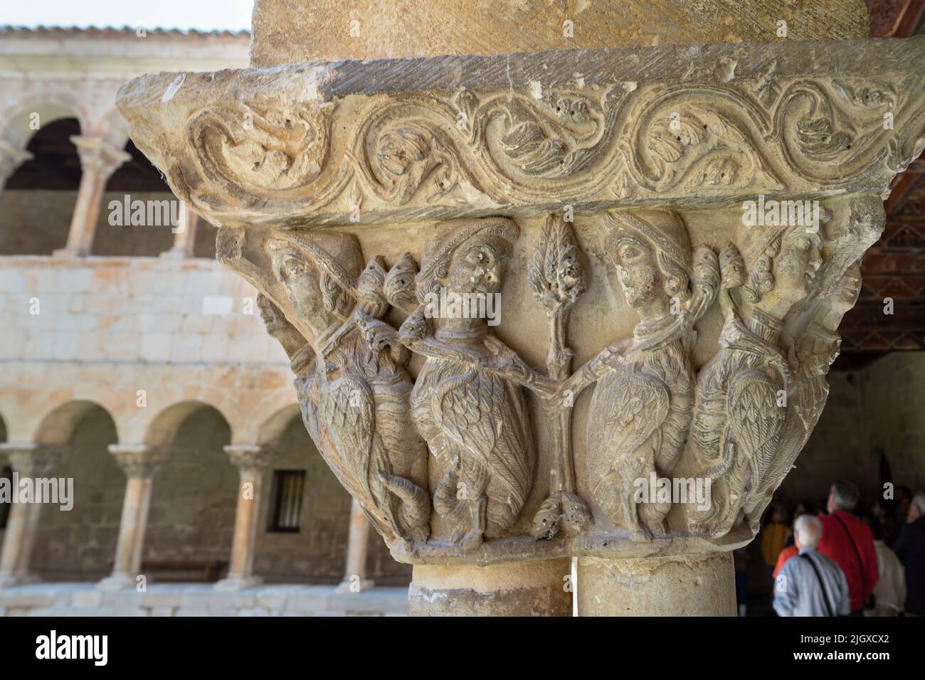 Cloître romane à l'abbaye de Saint-Domingue de Silos, Castille et Leon, Espagne Banque D'Images
